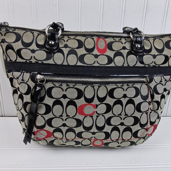 Coach Signature Patent Trim Tote – Style 21188 | Red Accents | Excellent Conditi - Picture 1 of 4